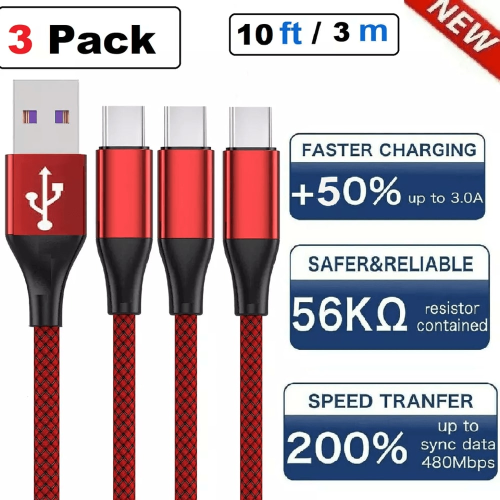 USB C TypeC Braided Charger Cables Fast Charging Data Sync Cord Set For Android Phones Tablets 6