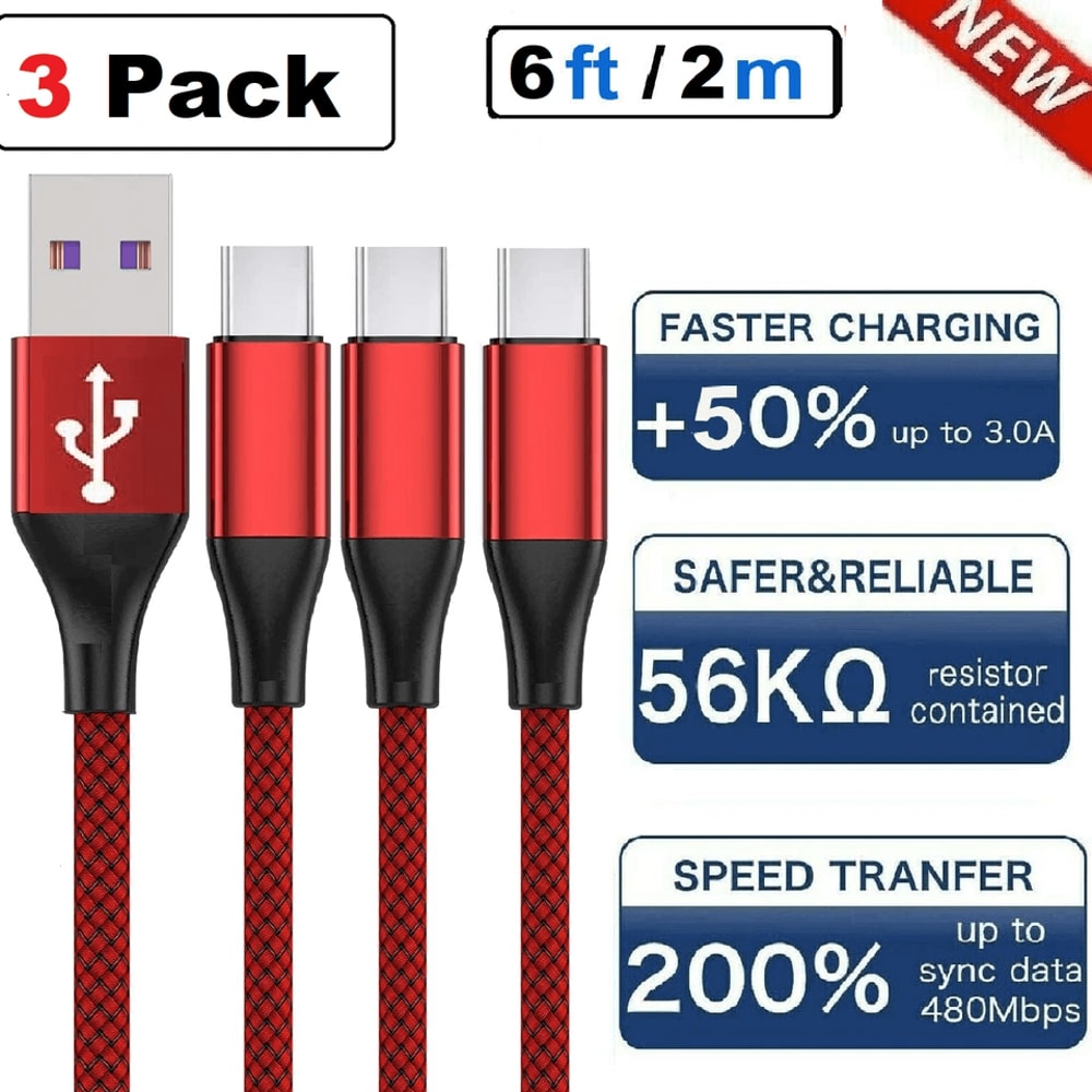 USB C TypeC Braided Charger Cables Fast Charging Data Sync Cord Set For Android Phones Tablets 5