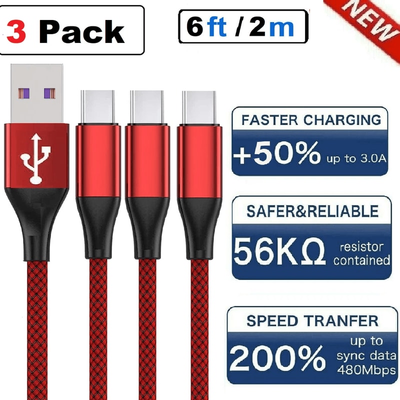 USB C TypeC Braided Charger Cables Fast Charging Data Sync Cord Set For Android Phones Tablets 5