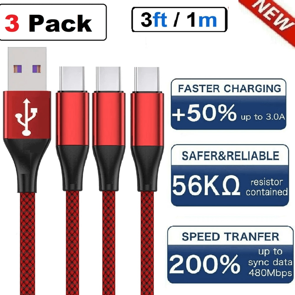 USB C TypeC Braided Charger Cables Fast Charging Data Sync Cord Set For Android Phones Tablets 4