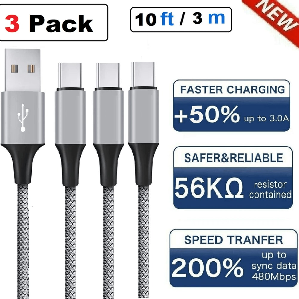 USB C TypeC Braided Charger Cables Fast Charging Data Sync Cord Set For Android Phones Tablets 9