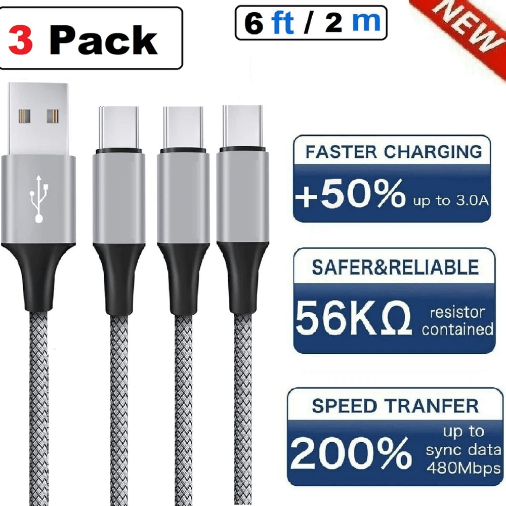 USB C TypeC Braided Charger Cables Fast Charging Data Sync Cord Set For Android Phones Tablets 8