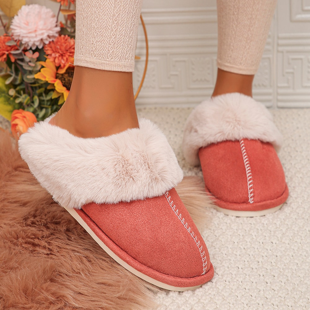 Women Faux Fur Thicken Plush Winter Slippers Closed Toe Warm Cotton Home Shoes For Cozy Comfort 3