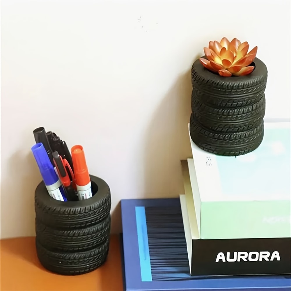Tire Shaped Pen Holder Sturdy Desk Accessories MultiFunctional Storage Organizer 3