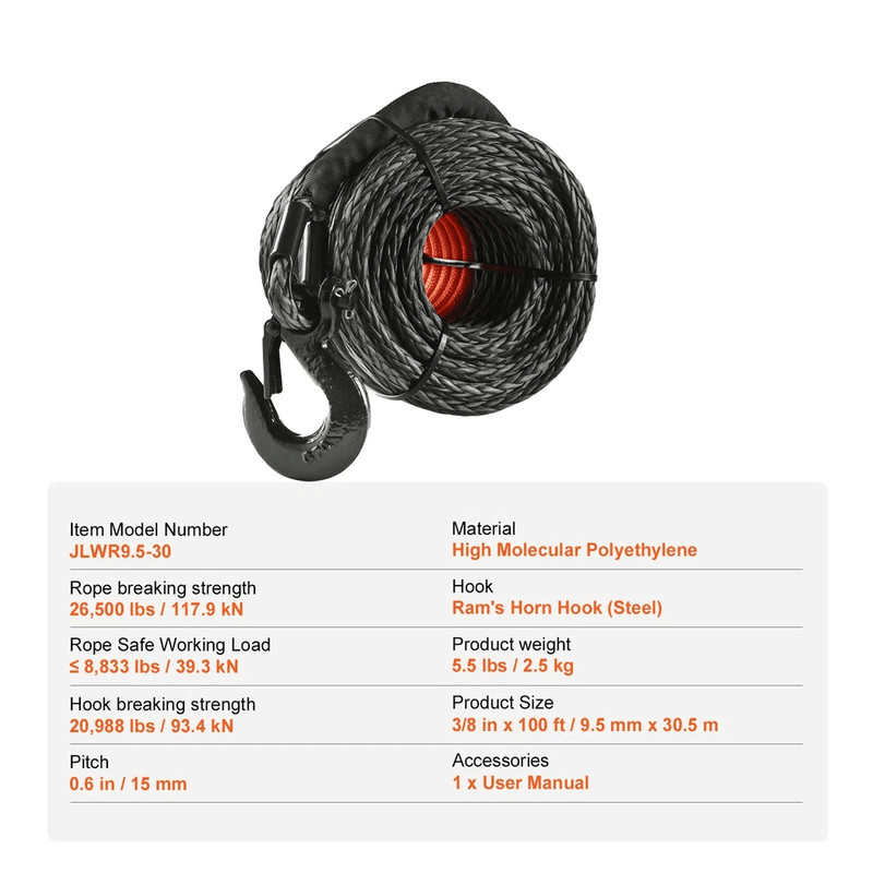 Synthetic Winch Rope Breaking Strength Winch Line Cable For SUV Truck Off Road Recovery 4