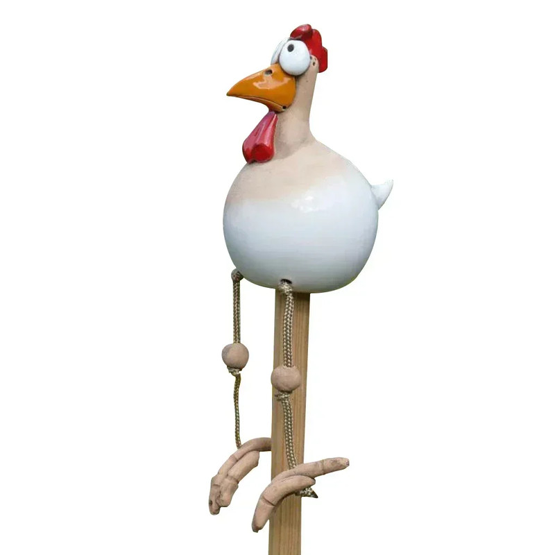 Funny Big Eyed Chicken Statue Long Foot Hen Sculpture For Garden Fence  Lawn Wooden Stake Decoratio 6