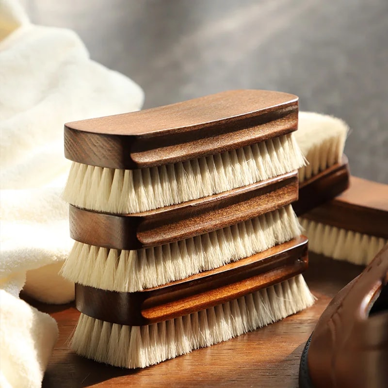 Premium Horsehair Shoe Brush With Wooden Handle For Leather Shoes Boots Shoe Polish Care 2