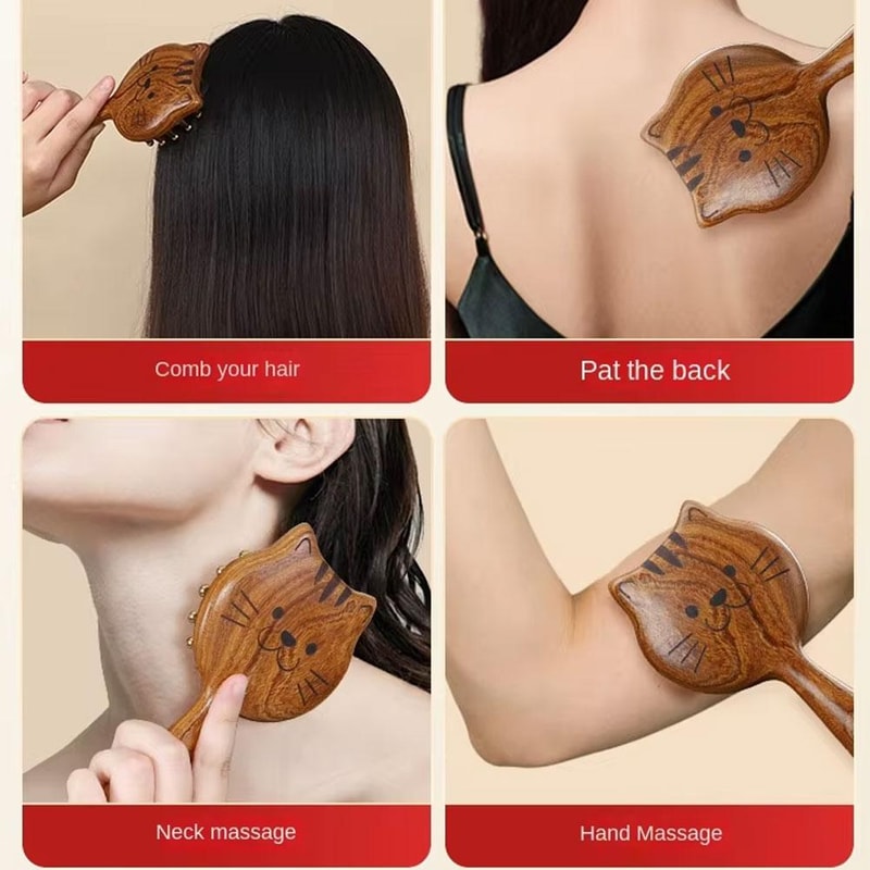 Sandalwood Scalp Massage Comb & Gua Sha Therapy Brush for Hair Growth and Relaxation