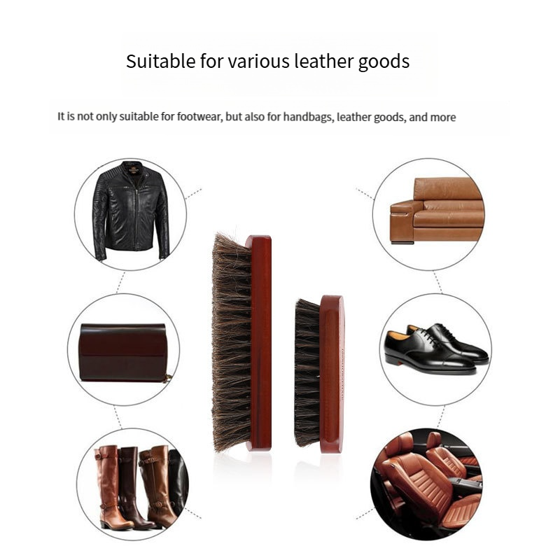 Premium Natural Horsehair Shoe Brush With Wooden Handle Leather Care Suede Cleaning Brush 3