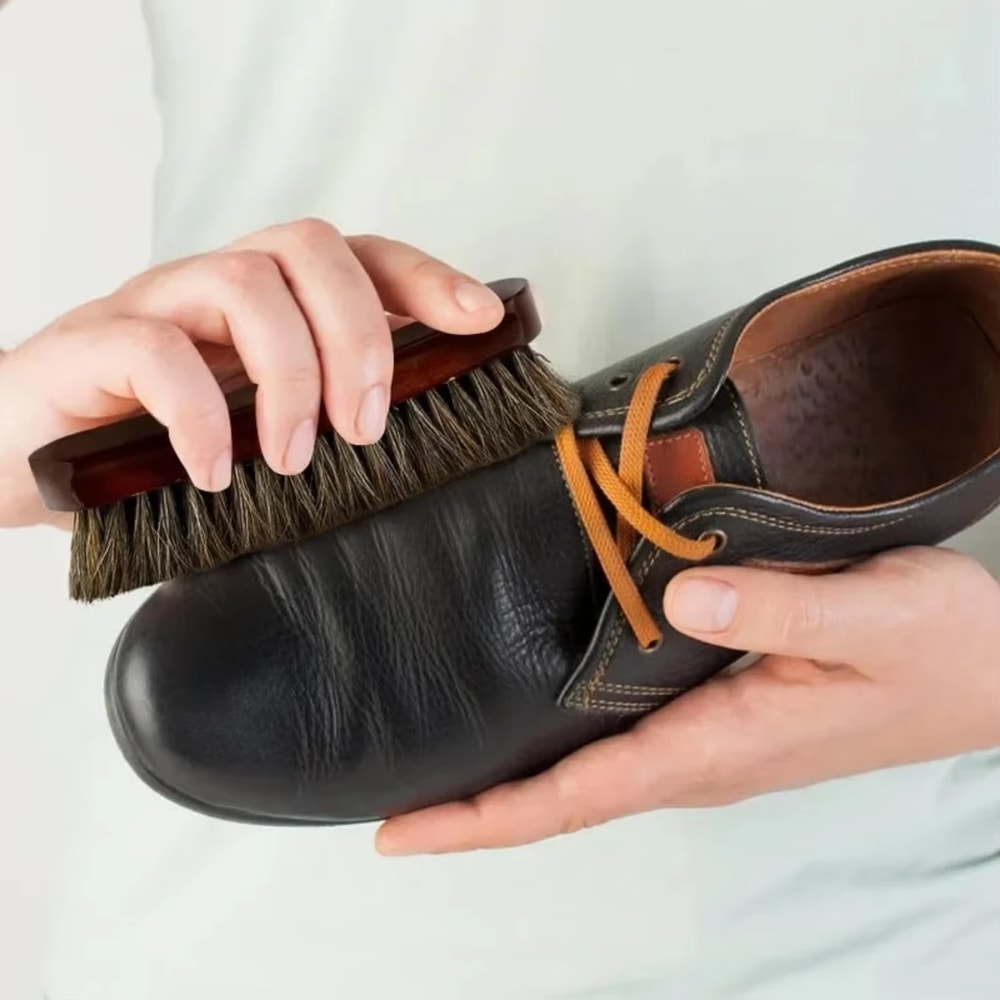 Premium Natural Horsehair Shoe Brush With Wooden Handle Leather Care Suede Cleaning Brush 5