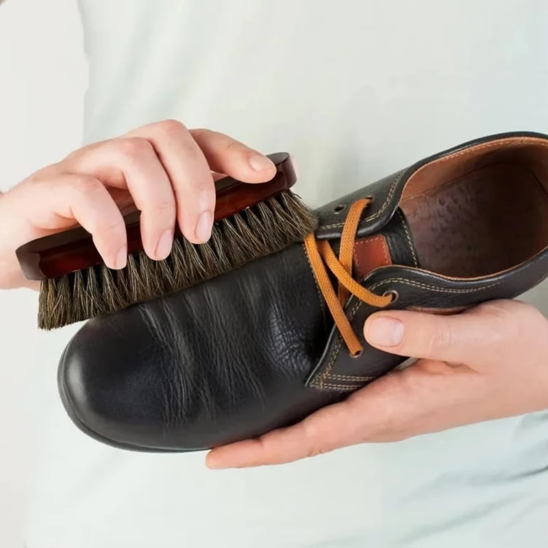 Premium Natural Horsehair Shoe Brush With Wooden Handle Leather Care Suede Cleaning Brush 5