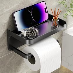 space saver wall mounted toilet paper holder with phone shelf and storage rack