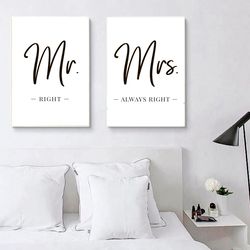 Mr Right Mrs Always Right Prints Set 2 Love Couple Bedroom Decor Minimalist Digital Print Wall Art Poster Couple Prints