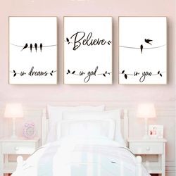 Believe Sign Print Believe Printable Set of 3 Prints Inspirational Quotes Wall Art Poster Modern Minimalist Wall Decor