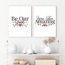 Be Our Guest Sign You are Amazing Set of 2 Prints Be Our Guest Printable Guest Room Wall Decor Poster Modern Minimalist