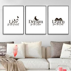 Live for The Present Inspirational Quotes Set of 3 Prints Minimalist Quote Art Print Line Art Typography Wall Art Poster