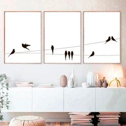 Scandinavian Art Print Set of 3 Birds Print Birds Poster Minimalist Black and White Wall Art Prints Modern Minimalist