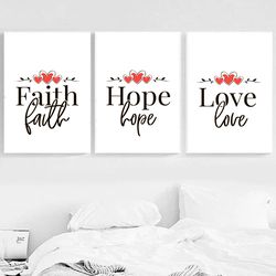 Faith Hope Love Wall Art Print Set of 3 Prints Bedroom Gallery Wall Living Room Posters New Home Gift Kitchen Wall Art