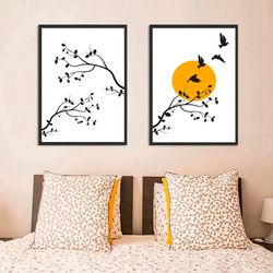 modern minimalist wall art scandinavian decor set of 2 birds print birds poster home wall decor contemporary art prints