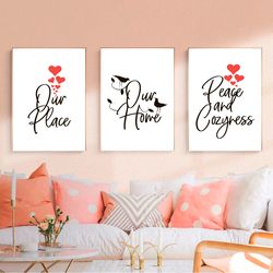 Our Place Sign Set of 3 Family Print Home Decor Wall Art for Living Room Housewarming Gift Family Quotes Printable Art