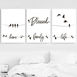 Blessed Home Decor Family Print Set of 3 Prints Family Quote Wall Art Christian Quotes Printable Modern Family Decor