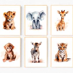 Safari Nursery Decor Safari Animal Prints Set of 6 Baby Animal Prints Nursery Wall Art Baby Room Decor Nursery Printable