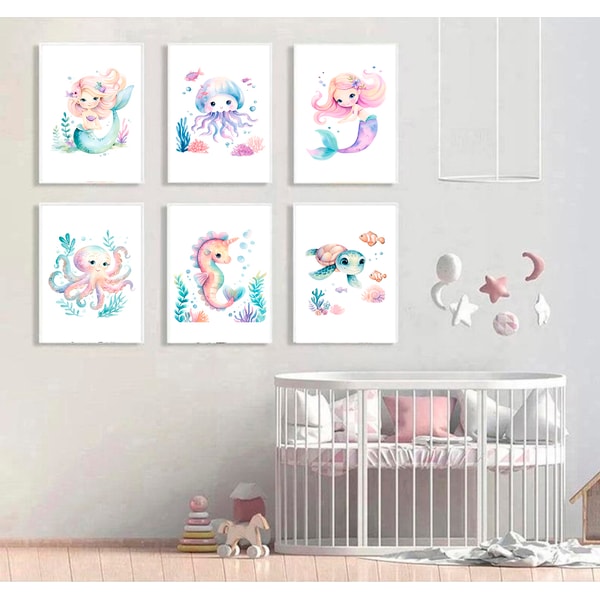 Under the Sea Nursery Decor Girl Mermaid Nursery Prints Set | Inspire ...