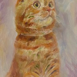 Red Cat portrait original oil painting animal Artwork