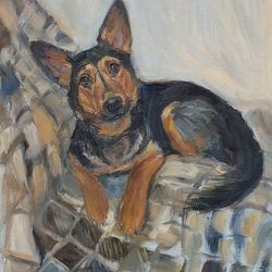 Dog portrait oil painting original on canvas on cardboard petty artwork