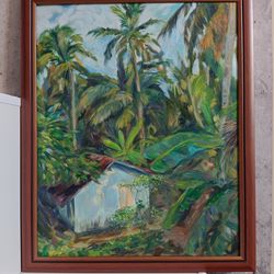 County house palm original oil painting artwork on canvas
