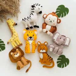 Felt Safari Animals Set, Felt Toys Jungle, Felt Zoo Animals for Baby Mobile, Felt ornaments, Jungle Birthday Decor