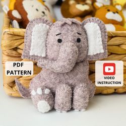 Felt Elephant Sewing Pattern PDF, Safari Felt Animals, Felt toys, Stuffed Baby Toys, Felt Ornaments DIY, African Nursery