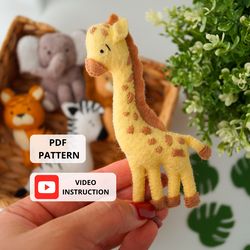 Felt Giraffe Sewing Pattern PDF, Safari Felt Animals, Felt toys, Stuffed Baby Toys, Felt Ornaments DIY, African Nursery