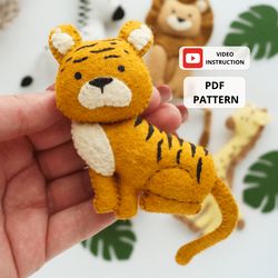 Tiger Sewing Pattern PDF, Safari Felt Animals, Felt Ornaments, Felt toys, Plush Pattern DIY, African Nursery Decor