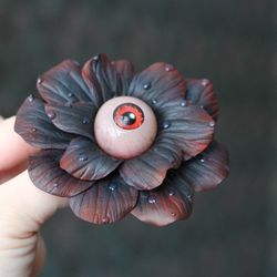 Black and red flower with eye Gothic brooch Horrible flower