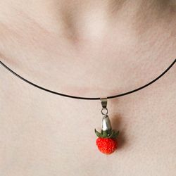 Pendant with strawberries Berry pendant Gift for a vegan Unusual gift