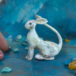 Miniature fantasy ceramic hare OOAK | Decoration