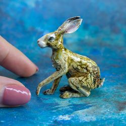 Miniature brown ceramic hare OOAK 2 | Decoration