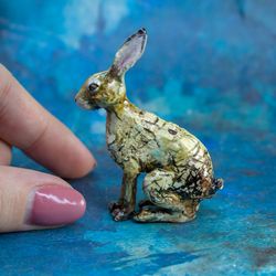 Miniature brown ceramic hare OOAK 3 | Decoration
