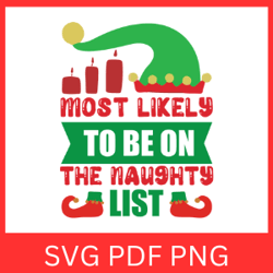 most likely to be on the naughty list svg, christmas design, most likely to svg, merry christmas svg, christmas vibes
