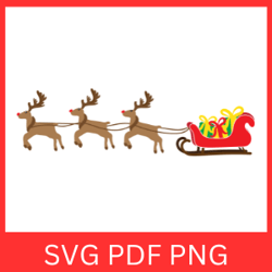 REINDEER SLEIGH SANTA CLAUS Silhouette Svg, Christmas Santa Gift & Reindeer Svg, Santa Sleigh Clipart, Santa Reindeer