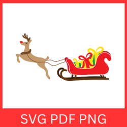 REINDEER SLEIGH SANTA CLAUS Svg, Christmas Santa Gift & Reindeer Svg, Santa Sleigh Clipart, Santa Reindeer