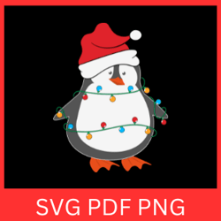 cute penguin pajama svg, christmas svg, cute penguin svg, christmas lights svg, christmas penguins clipart svg,