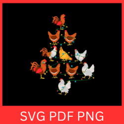 Christmas Chicken Svg, Christmas Chicken Clipart, Hens Svg Design, Christmas Hens Svg, Chicken Christmas Lights