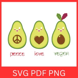 peace love vegan avocados svg, peace love vegan svg, vegan quote svg, be kind healthy living, avocado svg