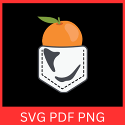 orange in a pocket svg, orange svg, orange clipart, half orange with leaf svg, fruit svg, pocket clipart