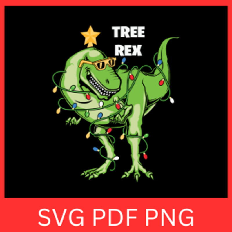 Cute Christmas Dinosaur Tree Rex Svg TRex Christmas Svg Christmas Dinosaur Svg Holiday Dino With Lights Svg 0