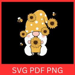 sunflower gnome clipart svg, garden gnome clipart svg, gnome summer clipart svg, flowers gnome svg, cute gnome svg
