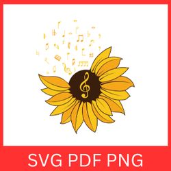 sunflower with music notes svg, music designs, half sunflower svg, sunflower clipart svg, flower svg, flying music notes