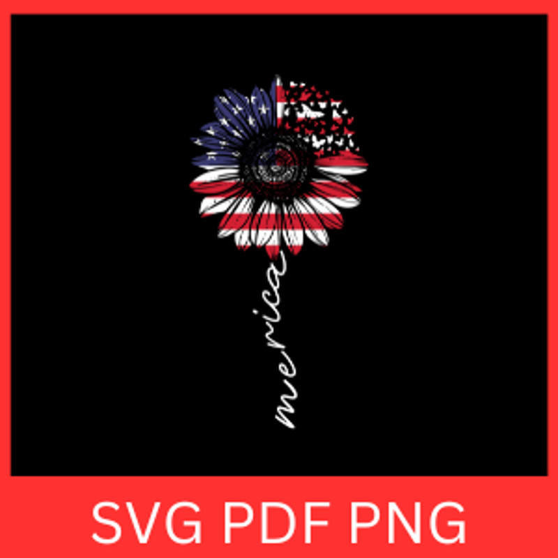 American Flag Sunflower Svg Sunflower And Butterflies SVG Fourth Of July Flower Svg America Patriot 0